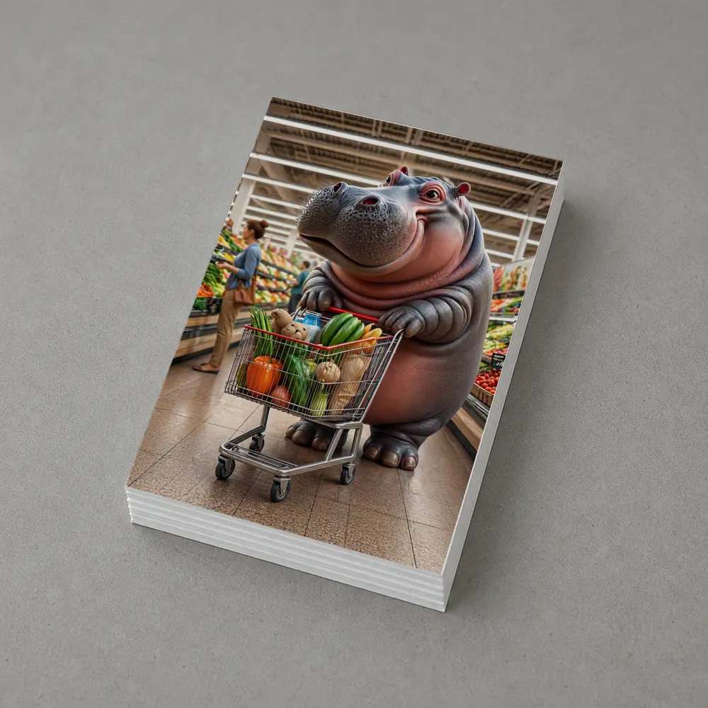 Hippo Shopping Groceries In Supermarket – Postcards