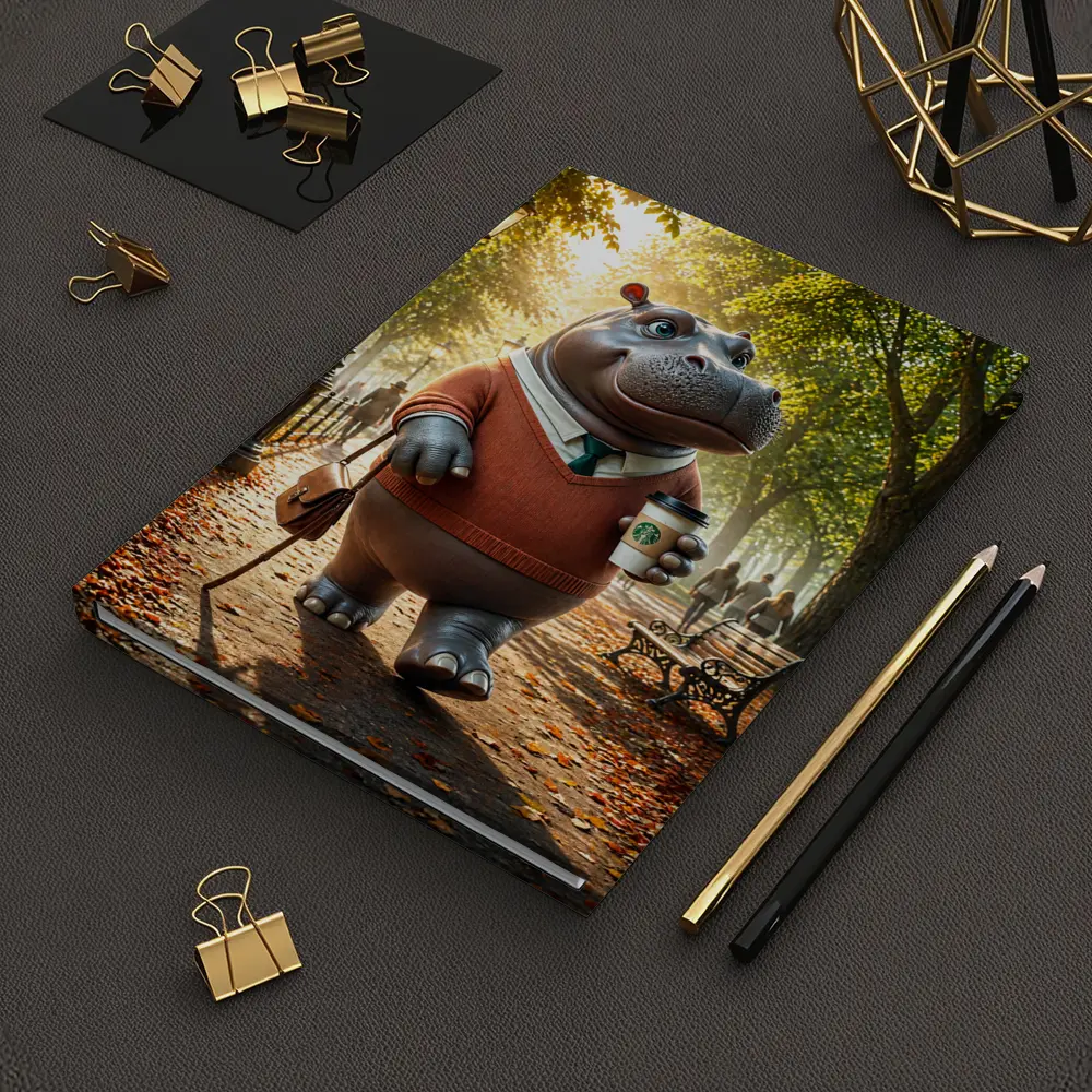 Hippo With Coffee Walking Autumn Park – Notebooks