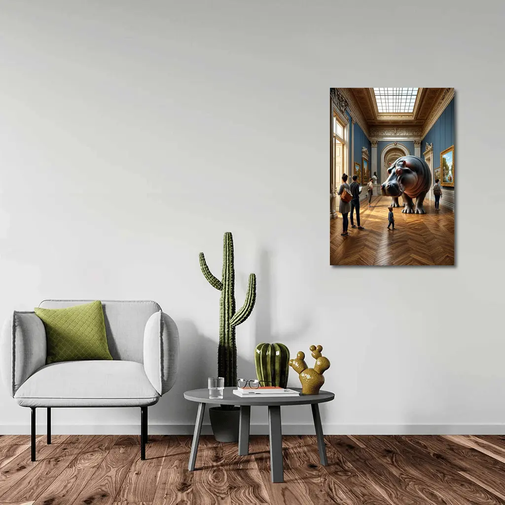 Giant Hippopotamus Standing Inside Classical Museum Gallery – Wall Art