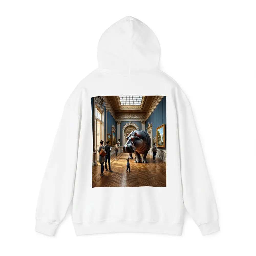 Giant Hippopotamus Standing Inside Classical Museum Gallery – Hoodies