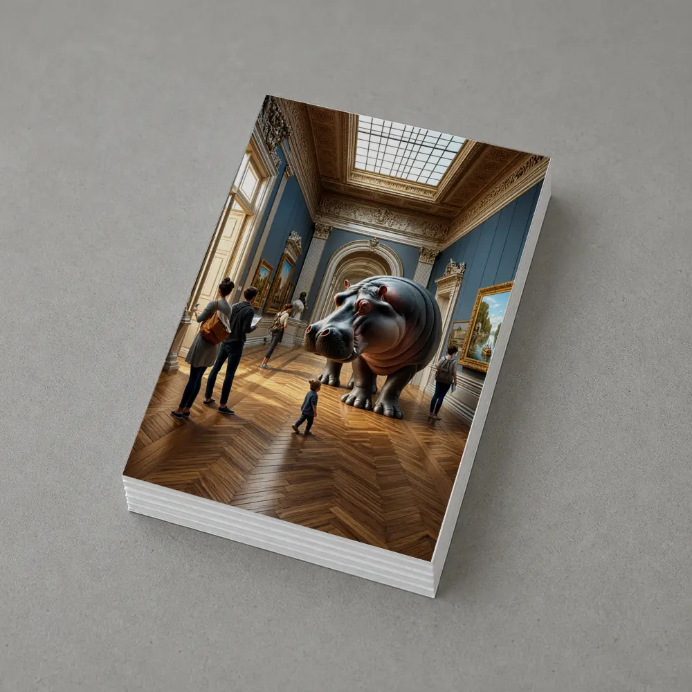 Giant Hippopotamus Standing Inside Classical Museum Gallery – Postcards