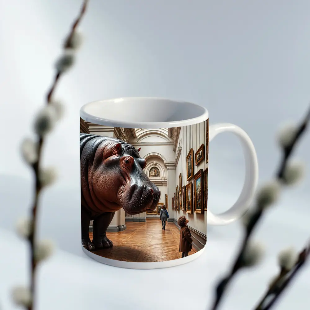 Hippopotamus Child Encounter Inside Art Museum – Mugs