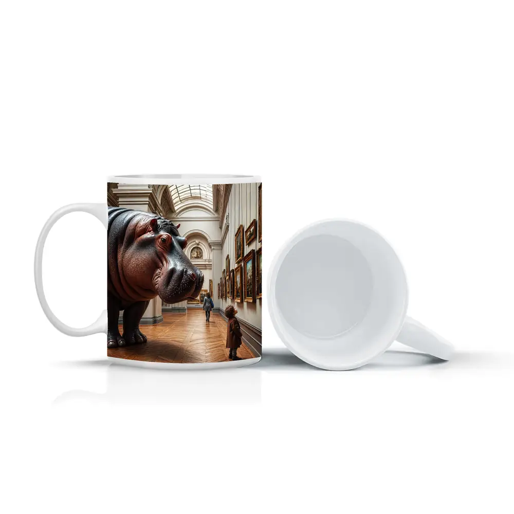Hippopotamus Child Encounter Inside Art Museum – Mugs