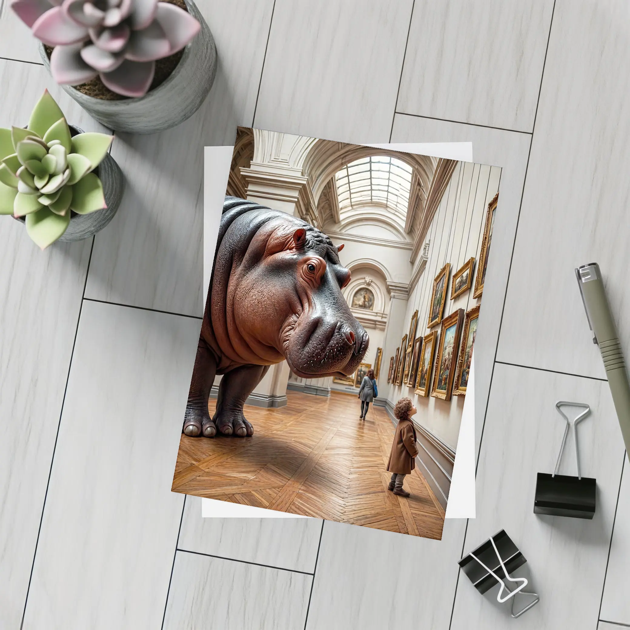 Hippopotamus Child Encounter Inside Art Museum – Postcards