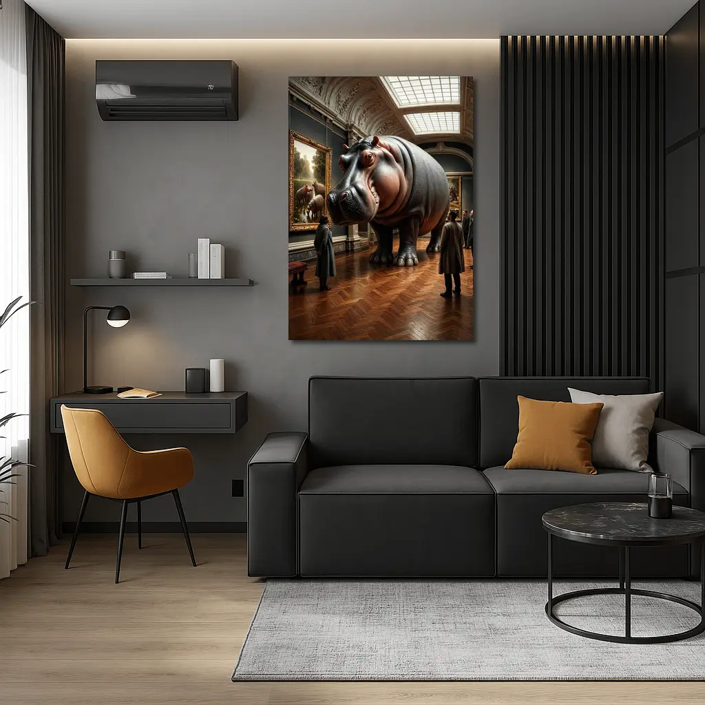Giant Hippo Inside Classic Art Museum Gallery – Wall Art
