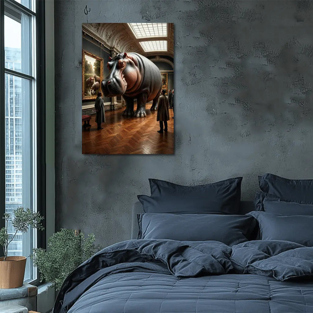 Giant Hippo Inside Classic Art Museum Gallery – Wall Art