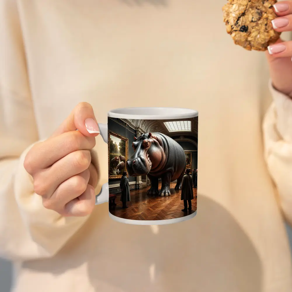 Giant Hippo Inside Classic Art Museum Gallery – Mugs