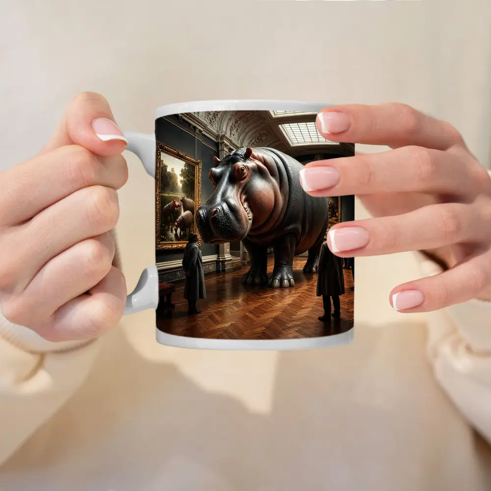 Giant Hippo Inside Classic Art Museum Gallery – Mugs