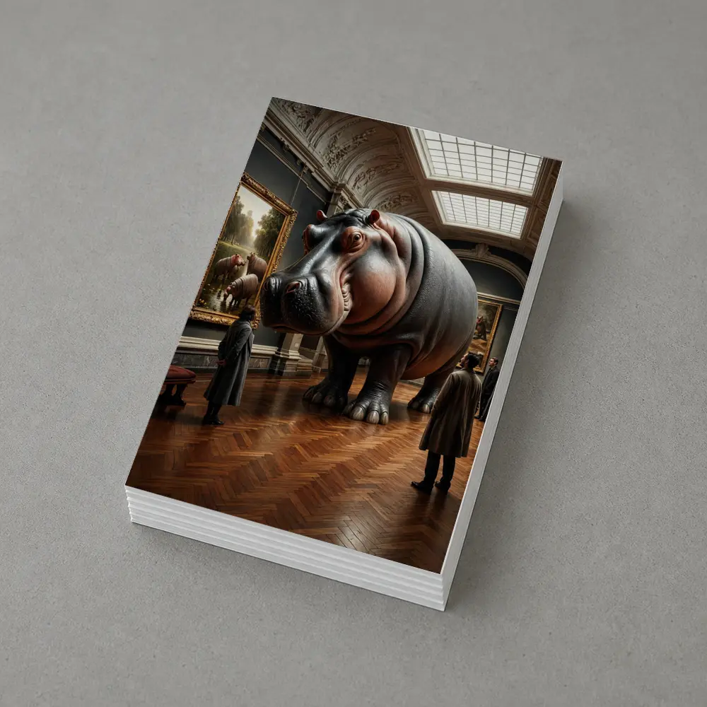 Giant Hippo Inside Classic Art Museum Gallery – Postcards
