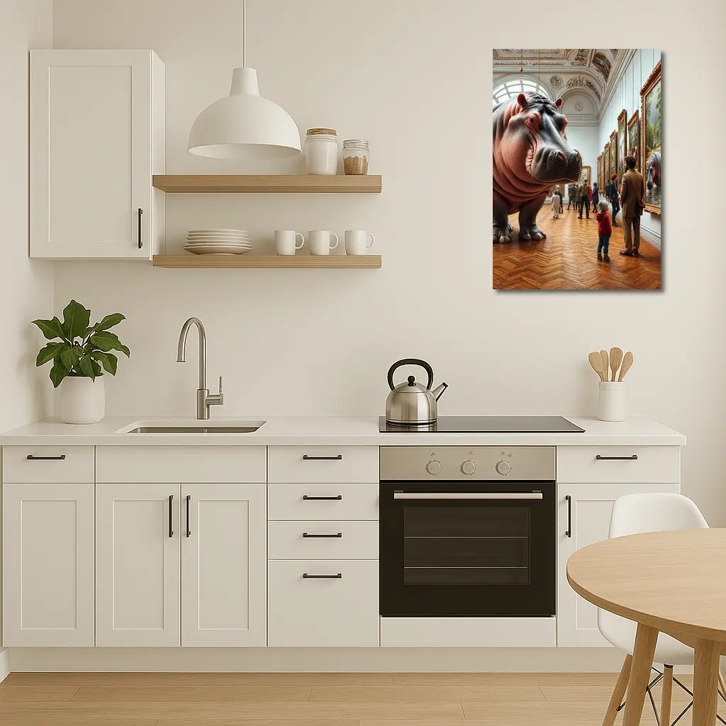 Hippopotamus Visiting Art Museum Gallery Interior – Wall Art