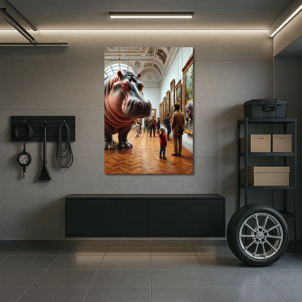 Hippopotamus Visiting Art Museum Gallery Interior – Wall Art