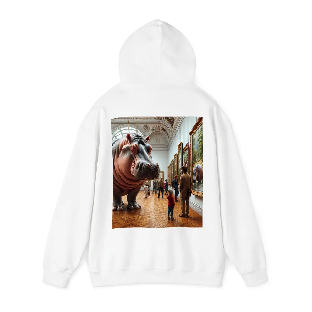 Hippopotamus Visiting Art Museum Gallery Interior – Hoodies
