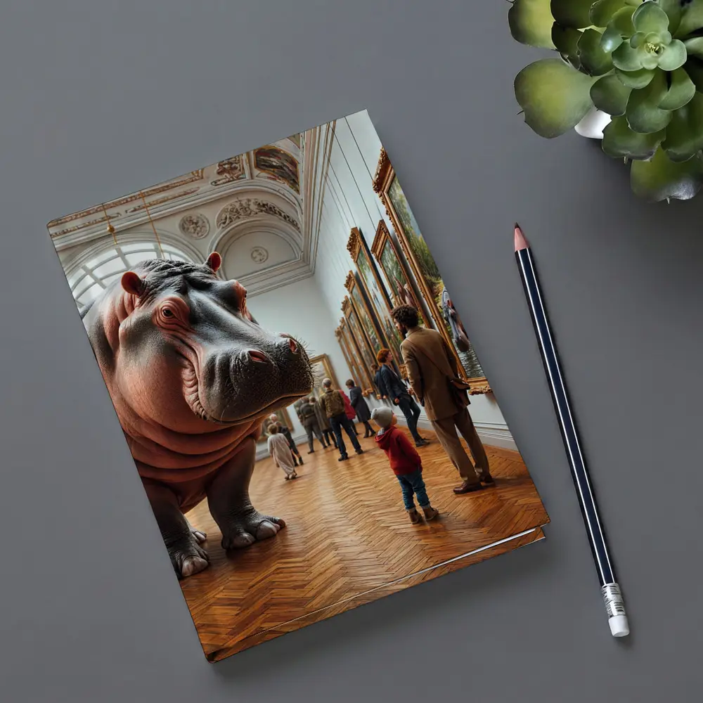 Hippopotamus Visiting Art Museum Gallery Interior – Notebooks