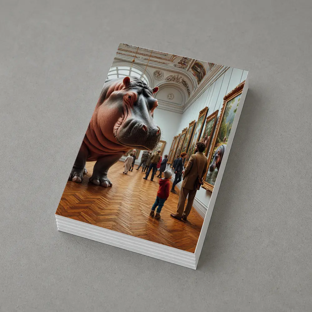 Hippopotamus Visiting Art Museum Gallery Interior – Postcards