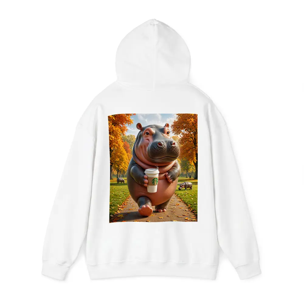 Hippo Walking With Coffee Autumn Park – Hoodies