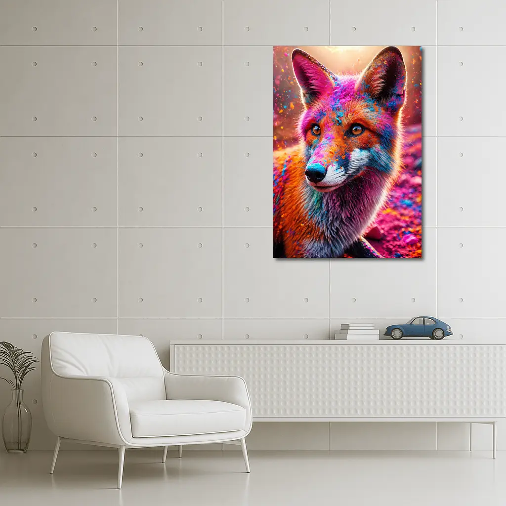 Colorful Fox Portrait Holi Powder Splash – Wall Art