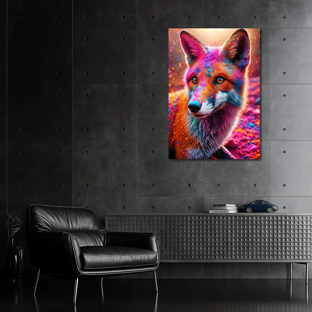 Colorful Fox Portrait Holi Powder Splash – Wall Art