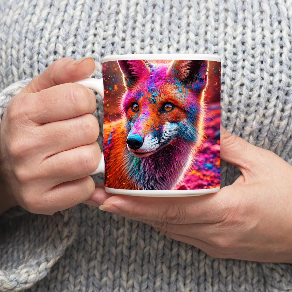 Colorful Fox Portrait Holi Powder Splash – Mugs