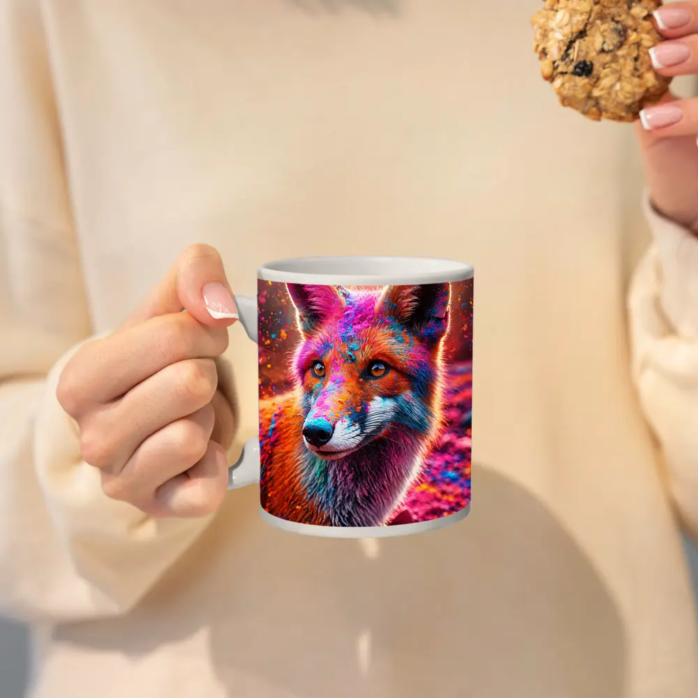 Colorful Fox Portrait Holi Powder Splash – Mugs