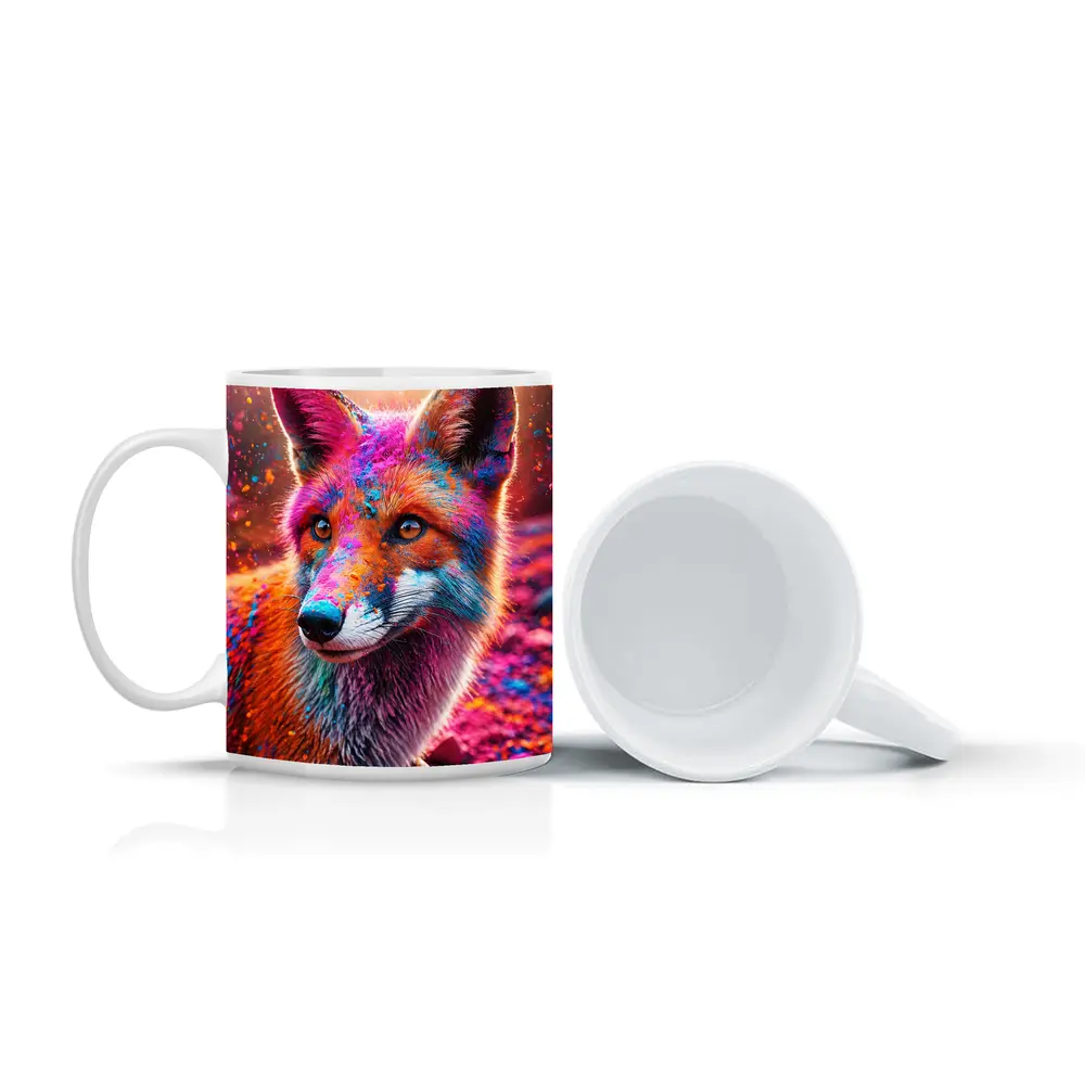 Colorful Fox Portrait Holi Powder Splash – Mugs
