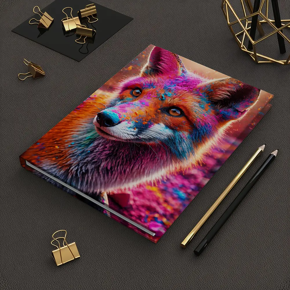 Colorful Fox Portrait Holi Powder Splash – Notebooks