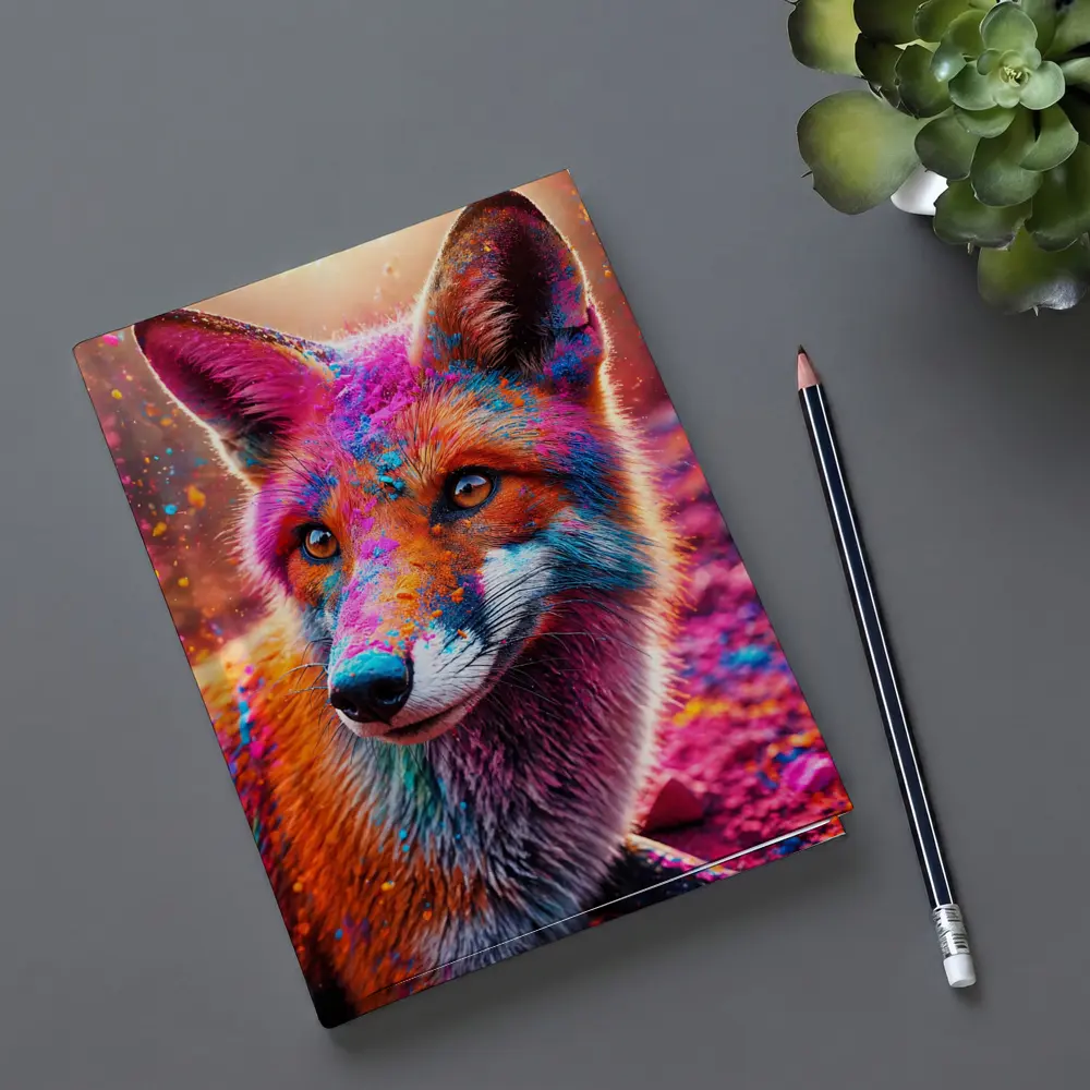 Colorful Fox Portrait Holi Powder Splash – Notebooks