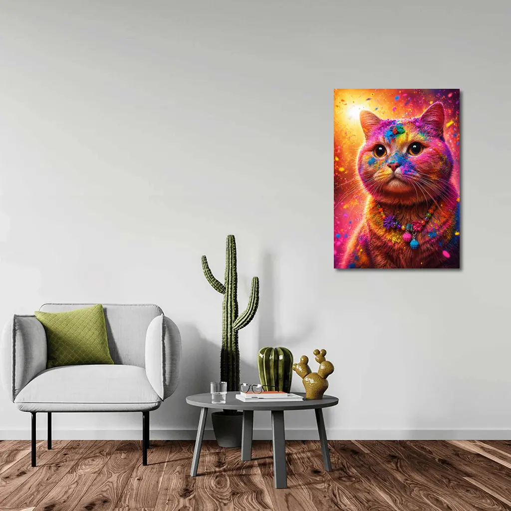Colorful Cat Covered In Rainbow Holi Powder – Wall Art