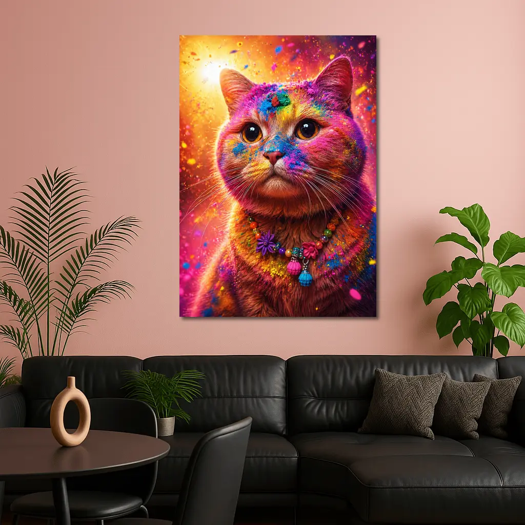 Colorful Cat Covered In Rainbow Holi Powder – Wall Art