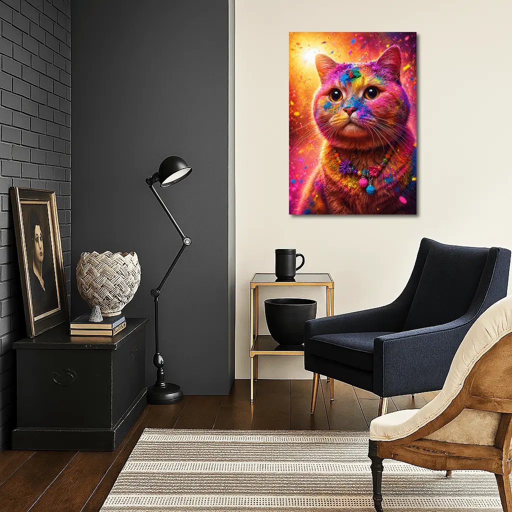 Colorful Cat Covered In Rainbow Holi Powder – Wall Art