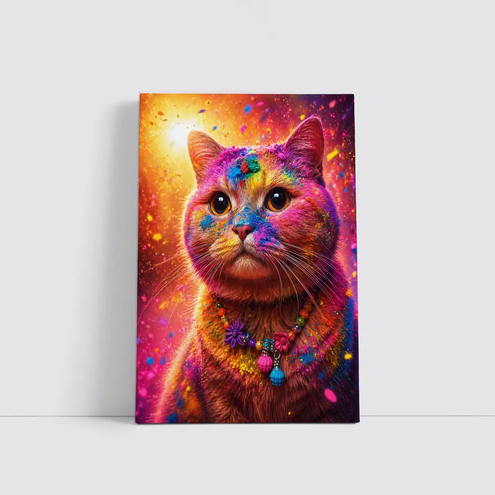 Colorful Cat Covered In Rainbow Holi Powder – Wall Art