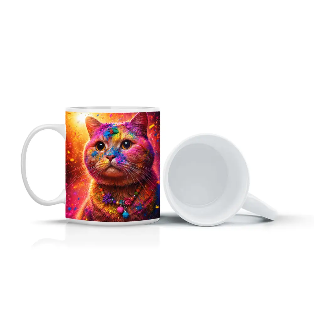 Colorful Cat Covered In Rainbow Holi Powder – Mugs