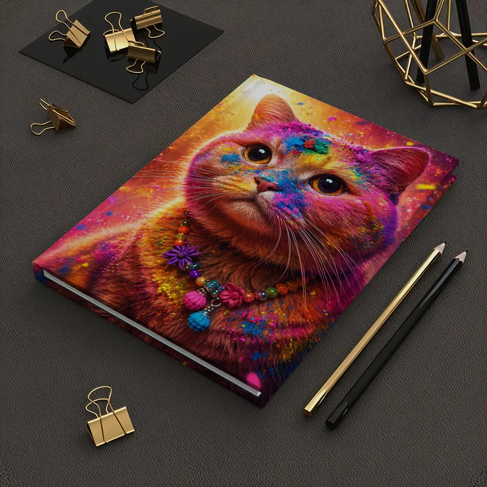 Colorful Cat Covered In Rainbow Holi Powder – Notebooks