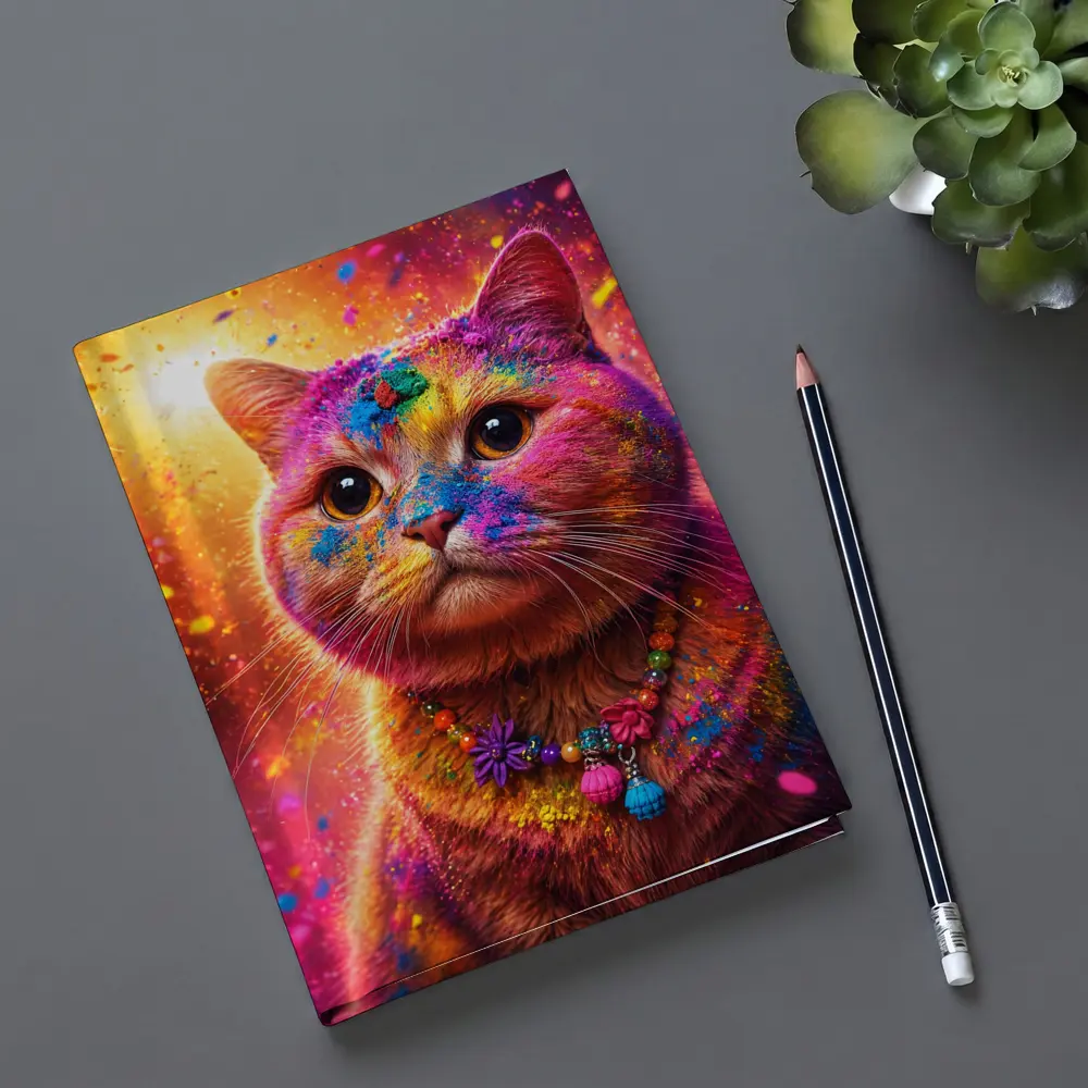 Colorful Cat Covered In Rainbow Holi Powder – Notebooks