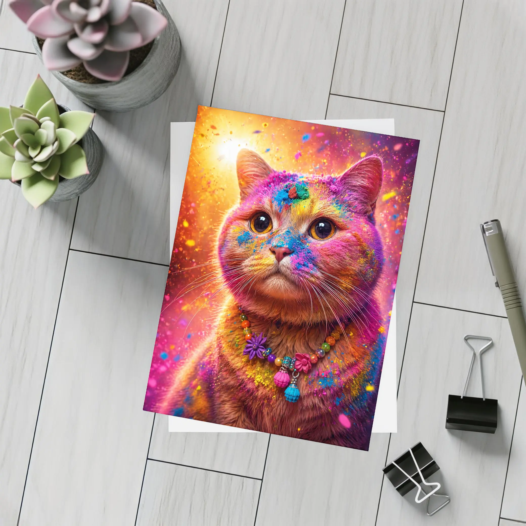 Colorful Cat Covered In Rainbow Holi Powder – Postcards