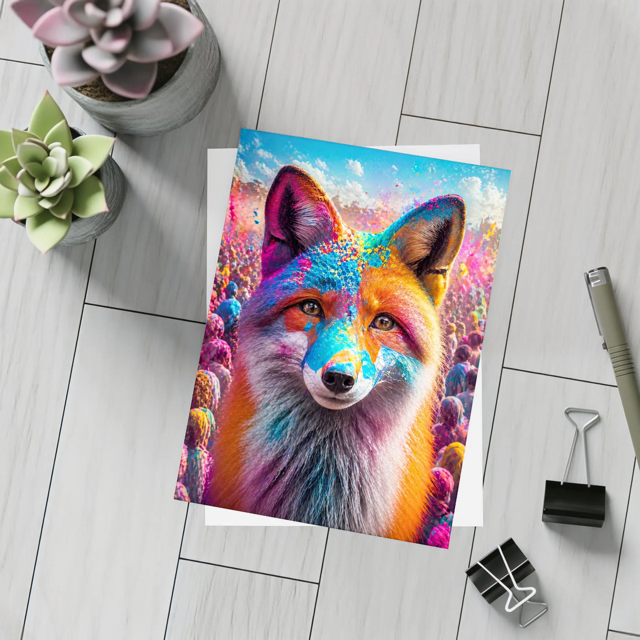 Fox Portrait Holi Color Powder Festival – Postcards