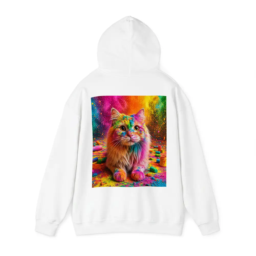 Fluffy Cat Covered In Colorful Holi Powder – Hoodies