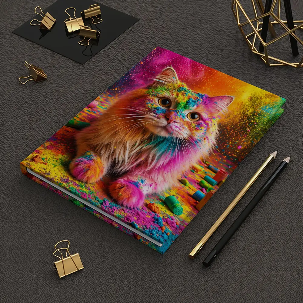 Fluffy Cat Covered In Colorful Holi Powder – Notebooks