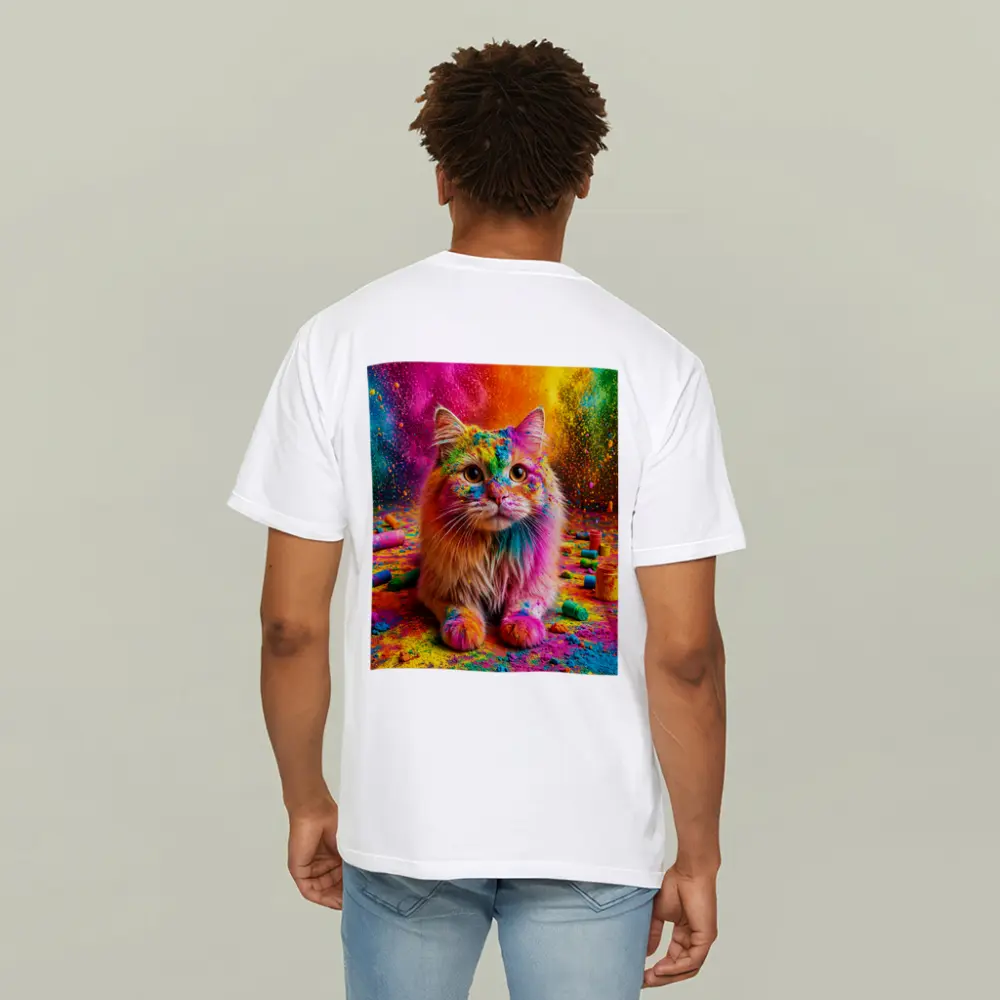 Fluffy Cat Covered In Colorful Holi Powder – T-Shirts