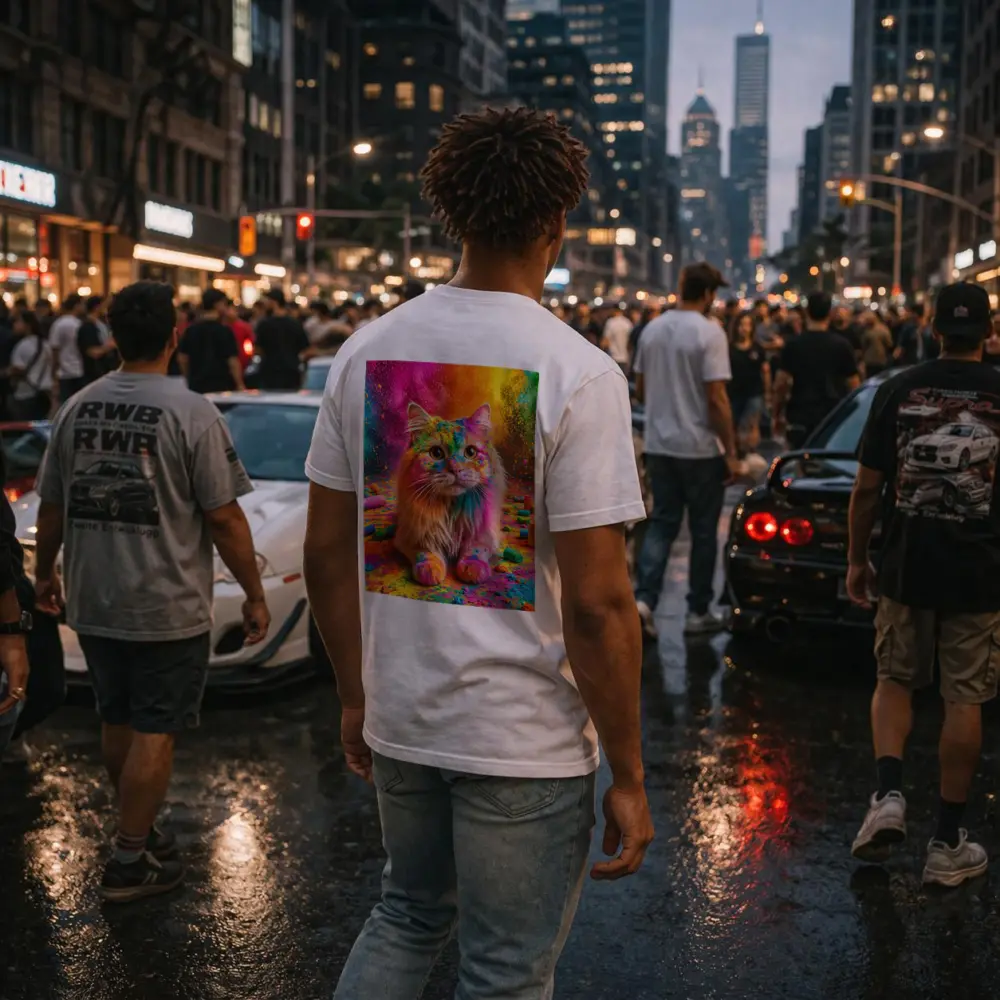 Fluffy Cat Covered In Colorful Holi Powder – T-Shirts