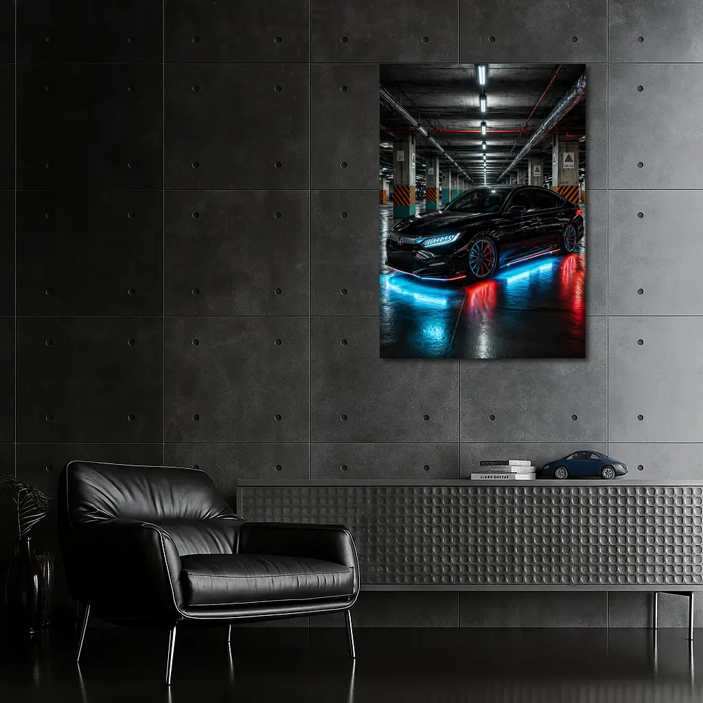 Honda Civic Neon Lights Underground Parking – Wall Art
