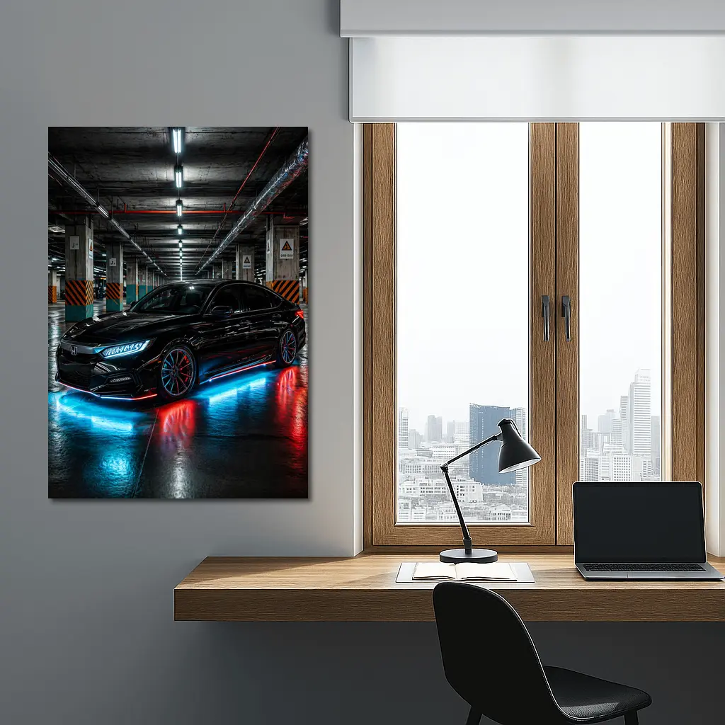 Honda Civic Neon Lights Underground Parking – Wall Art