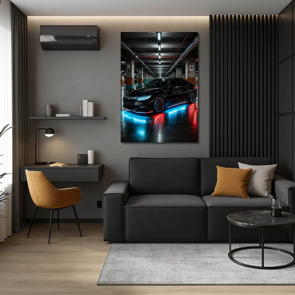 Honda Civic Neon Lights Underground Parking – Wall Art