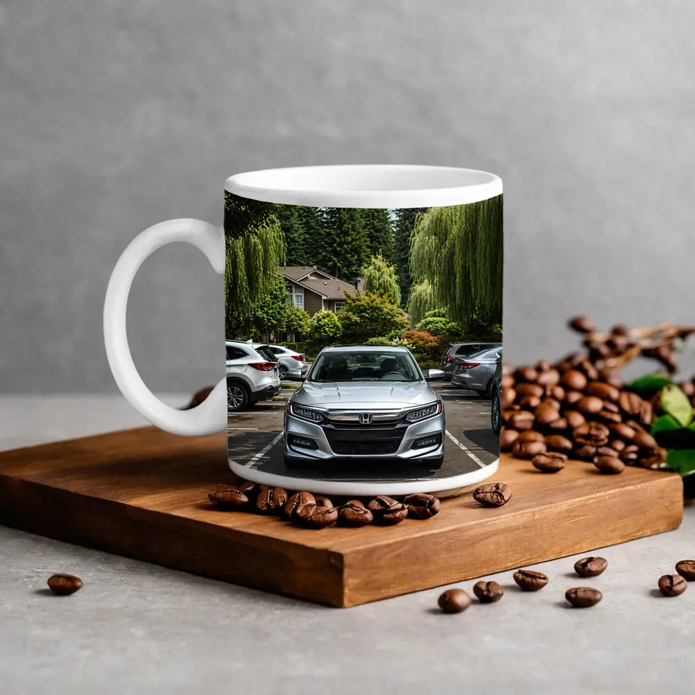 Honda Accord Silver Parked Green Trees – Mugs