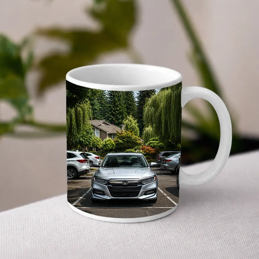 Honda Accord Silver Parked Green Trees – Mugs
