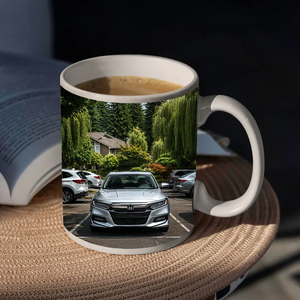 Honda Accord Silver Parked Green Trees – Mugs