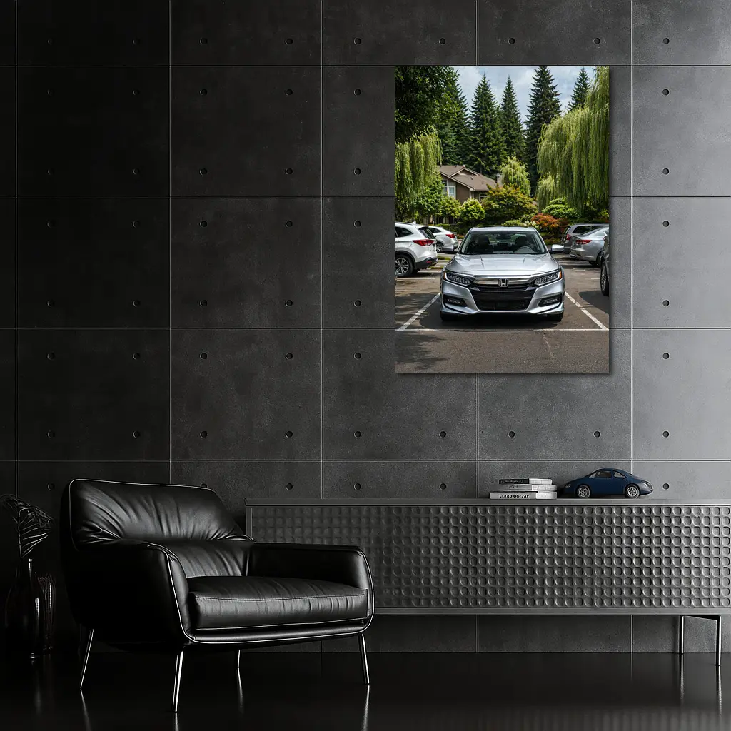 Honda Accord Silver Parked Green Trees – Wall Art