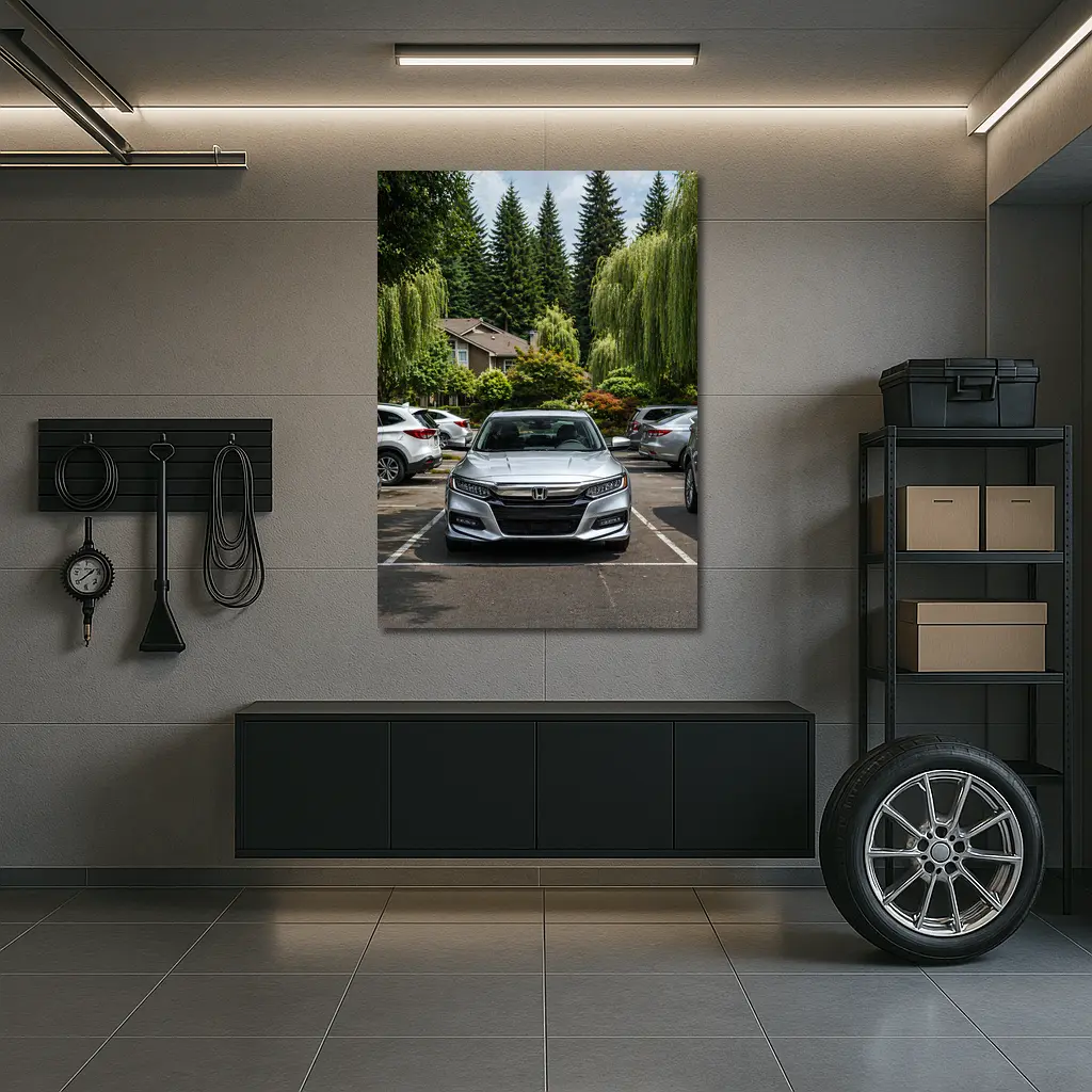 Honda Accord Silver Parked Green Trees – Wall Art