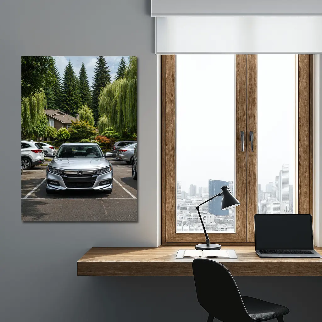 Honda Accord Silver Parked Green Trees – Wall Art
