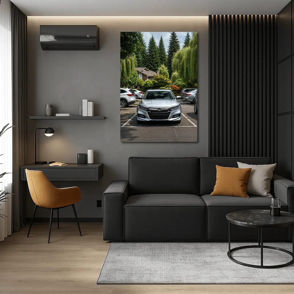 Honda Accord Silver Parked Green Trees – Wall Art
