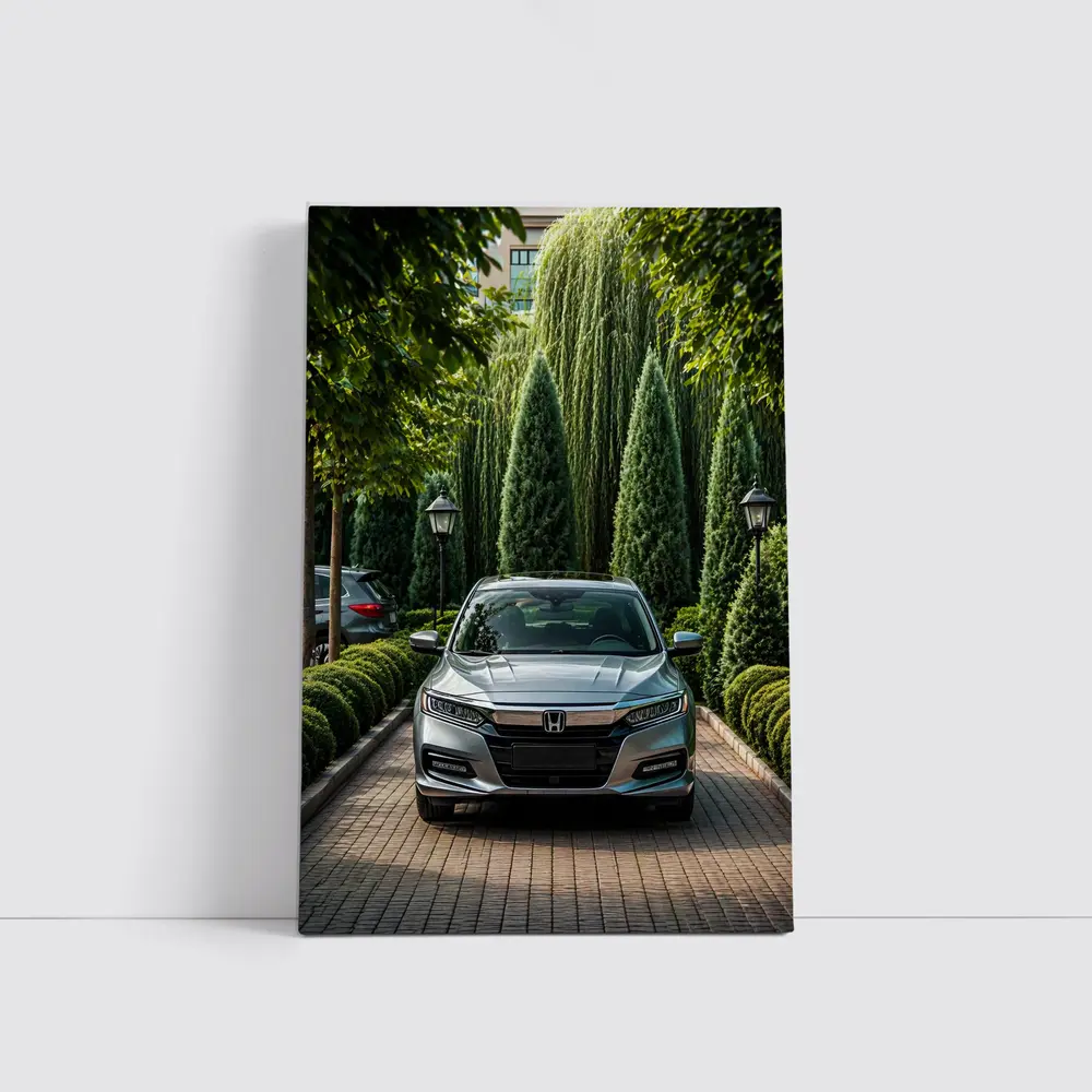 Honda Accord Parked Among Lush Green Trees – Wall Art